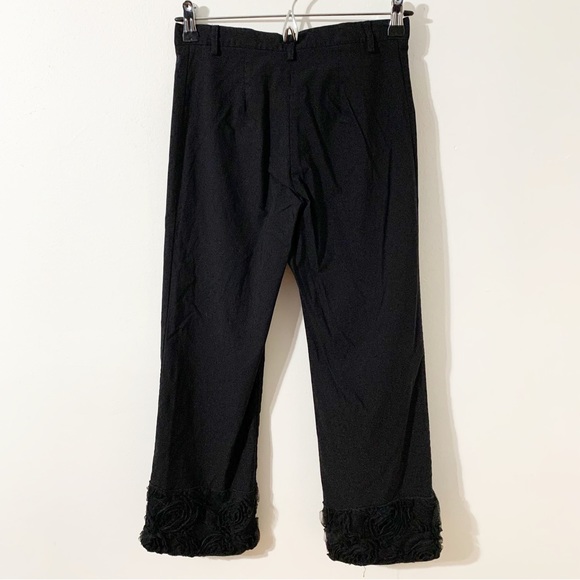 Nally & Millie Cropped Straight Leg Pants Floral Ribbon Cuff Flat Front Black ⬛️ - Picture 5 of 9